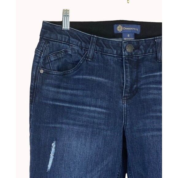 Democracy Ab Solution Distressed Jean Women Sz 6 Crop Raw Hem Dark Wash Stretch - Picture 4 of 14